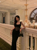 Sheath Straps Sleeveless Black Ankle Length Lace Prom Dresses Birthday Outfits SD625