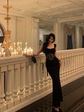 Sheath Straps Sleeveless Black Ankle Length Lace Prom Dresses Birthday Outfits SD625