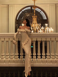 Mermaid Off The Shoulder White Long Sleeves Ankle Length Ruffle Prom Dresses Birthday Outfits SD626