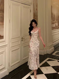 Sheath Straps Neckline Sleeveless Floral Ankle Length Prom Dresses Birthday Outfits SD633