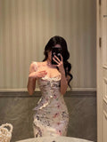 Sheath Straps Neckline Sleeveless Floral Ankle Length Prom Dresses Birthday Outfits SD633
