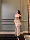 Sheath Straps Neckline Sleeveless Floral Ankle Length Prom Dresses Birthday Outfits SD633