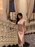 Sheath V Neckline Short Sleeves Pink Tea Length Prom Dresses Birthday Outfits SD634