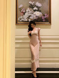 Sheath V Neckline Short Sleeves Pink Tea Length Prom Dresses Birthday Outfits SD634