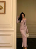 Sheath Long Sleeves Lilac Tea Length Prom Dresses Birthday Outfits SD635