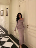 Sheath Long Sleeves Lilac Tea Length Prom Dresses Birthday Outfits SD635