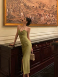 Sheath Halter Green Sleeveless Slit Tea Length Party Dresses Birthday Outfits SD670