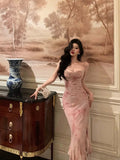 Sheath Spaghetti Straps Floral Pink Prom Dresses Tea Length Birthday Outfits SD681
