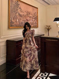 A line V Neckline Short Sleeves Date Night Dress Lilac Floral Prom Dresses Birthday Outfits SD682
