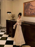 A line Long Sleeves White Lace Date Night Dress Prom Dresses Birthday Outfits SD688