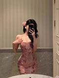 Mermaid Spaghetti Straps Sleeveless Pink Floral Prom Dresses Birthday Outfits SD693