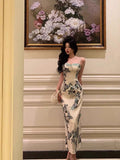 Sheath Spaghetti Straps Sleeveless Floral Date Night Dress Prom Dresses Birthday Outfits SD699
