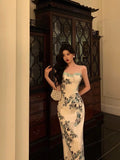 Sheath Spaghetti Straps Sleeveless Floral Date Night Dress Prom Dresses Birthday Outfits SD699