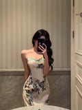 Sheath Spaghetti Straps Sleeveless Floral Date Night Dress Prom Dresses Birthday Outfits SD699