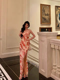 Sheath Strapless Sleeveless Pink Floral Date Night Dress Prom Dresses Birthday Outfits SD701