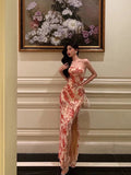 Sheath Strapless Sleeveless Pink Floral Date Night Dress Prom Dresses Birthday Outfits SD701