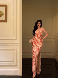 Sheath Strapless Sleeveless Pink Floral Date Night Dress Prom Dresses Birthday Outfits SD701