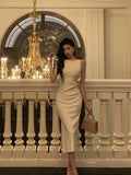 Sheath Bateau White Satin Tea Length Prom Dresses Birthday Outfits SD702