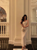 Sheath Straps Sleeveless Ivory Sequin Date Night Dress Prom Dresses Birthday Outfits SD703