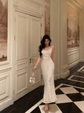 Sheath Straps Sleeveless Ivory Sequin Date Night Dress Prom Dresses Birthday Outfits SD703