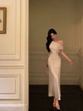 Mermaid One Shoulder Off the Shoulder Satin White Prom Dresses Birthday Outfits SD704