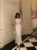 Mermaid One Shoulder Off the Shoulder Satin White Prom Dresses Birthday Outfits SD704