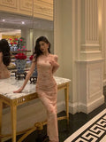 Sheath Spaghetti Straps Floral Pink Prom Dresses Tea Length Birthday Outfit SD707