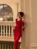 Sheath Straps Sleeveless Floral Date Night Dress Red Prom Dresses Birthday Outfits SD715