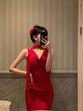 Sheath Straps Sleeveless Floral Date Night Dress Red Prom Dresses Birthday Outfits SD715