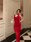 Sheath Straps Sleeveless Floral Date Night Dress Red Prom Dresses Birthday Outfits SD715