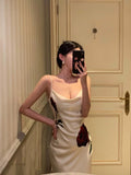 Mermaid Spaghetti Straps White Floral Date Night Dress Prom Dresses Birthday Outfit SD725