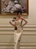 Mermaid Spaghetti Straps White Floral Date Night Dress Prom Dresses Birthday Outfit SD725