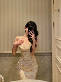 Sheath Spaghetti Straps Date Night Dress Floral Prom Dresses Birthday Outfit SD729