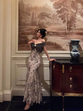 Mermaid Off The Shoulder Floral Long Prom Dresses Birthday Outfits SD733