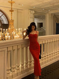 Sheath Spaghetti Straps Sleeveless Red Date Night Dress Prom Dresses Birthday Outfits SD766