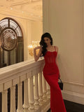 Sheath Spaghetti Straps Sleeveless Red Date Night Dress Prom Dresses Birthday Outfits SD766