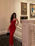 Sheath Spaghetti Straps Sleeveless Red Date Night Dress Prom Dresses Birthday Outfits SD766