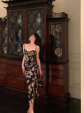 Sheath Spaghetti Straps Floral Prom Dresses Birthday Outfits SD769
