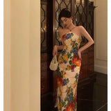Sheath Halter Sleeveless Floral Date Night Dress Prom Dresses Birthday Outfit SD772