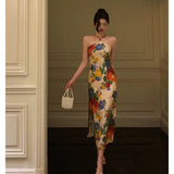 Sheath Halter Sleeveless Floral Date Night Dress Prom Dresses Birthday Outfit SD772