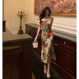 Sheath Halter Sleeveless Floral Date Night Dress Prom Dresses Birthday Outfit SD772