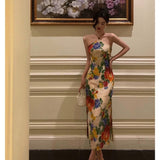 Sheath Halter Sleeveless Floral Date Night Dress Prom Dresses Birthday Outfit SD772