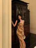 Mermaid Spaghetti Straps Floral Slit Long Prom Dresses Birthday Outfit SD777