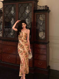 Mermaid Spaghetti Straps Floral Slit Long Prom Dresses Birthday Outfit SD777