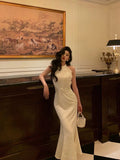 Sheath Jewel Neckline White Pleated Prom Dresses Birthday Outfit SD779