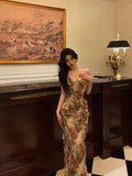 Mermaid Spaghetti Straps Floral Ruffles Long Prom Dresses Birthday Outfit SD781