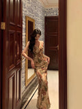 Mermaid Spaghetti Straps Floral Ruffles Long Prom Dresses Birthday Outfit SD781