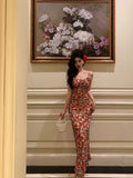 Sheath Spaghetti Straps Floral Prom Dresses Birthday Outfits Evening Gown SD787