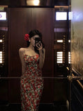 Sheath Spaghetti Straps Floral Prom Dresses Birthday Outfits Evening Gown SD787