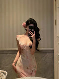 Sheath V Neckline Date Night Dress Floral Pink Prom Dresses Party Dress Birthday Outfits SD788